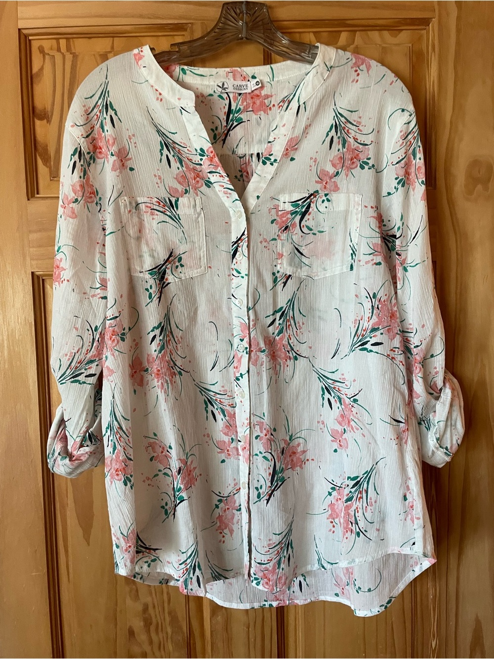 Carve Designs White Button-Front Blouse with Pink Floral Print
